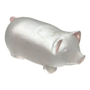 Vintage Frosted Glass Pig Figurine Paperweight Piggy Pink Accents Home Decor 3"